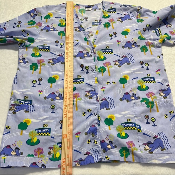 DISNEY Womens Eeyore Roller Speedway Long Sleeve Scrub Top Blue Size Large - Picture 9 of 9